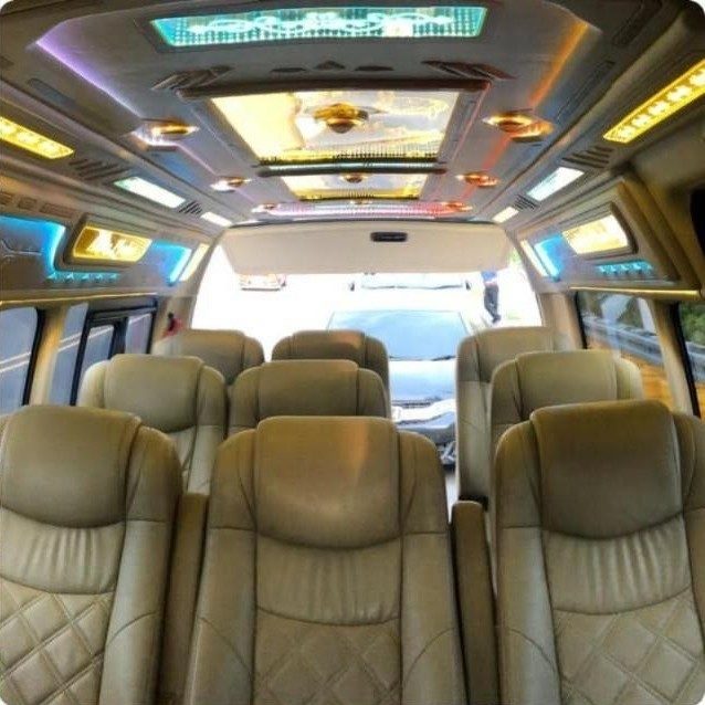 Rows of leather seats in the van
