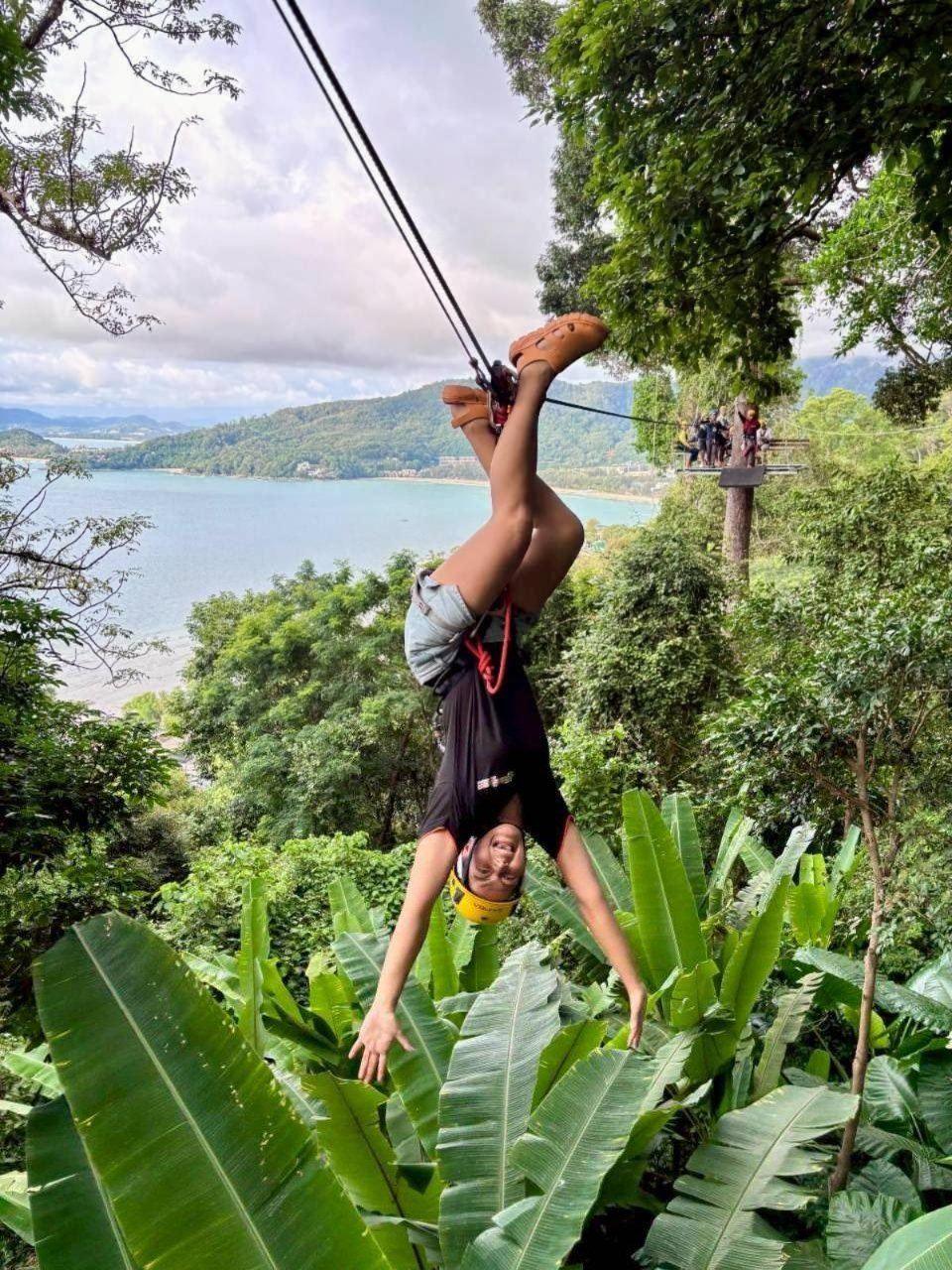 Upside down on the zipline