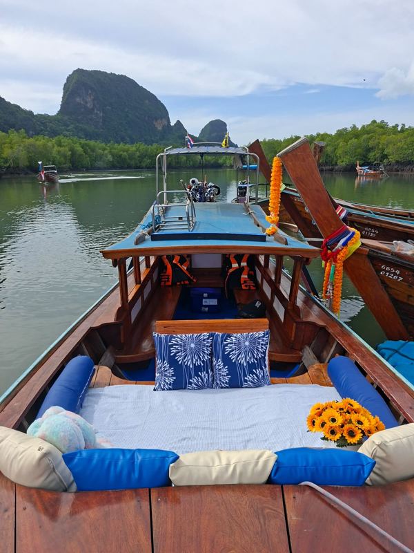 Private long-tail boat with cushions