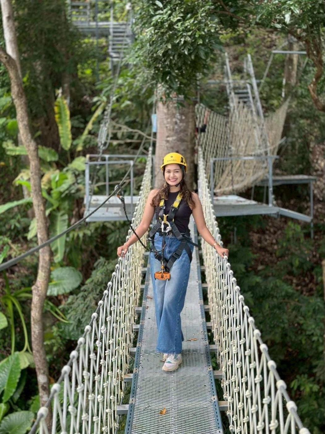 Walking the rope sky bridge